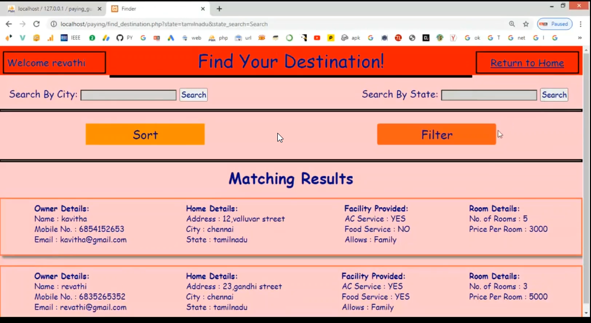 Paying Guest on Home System in PHP Application Projects