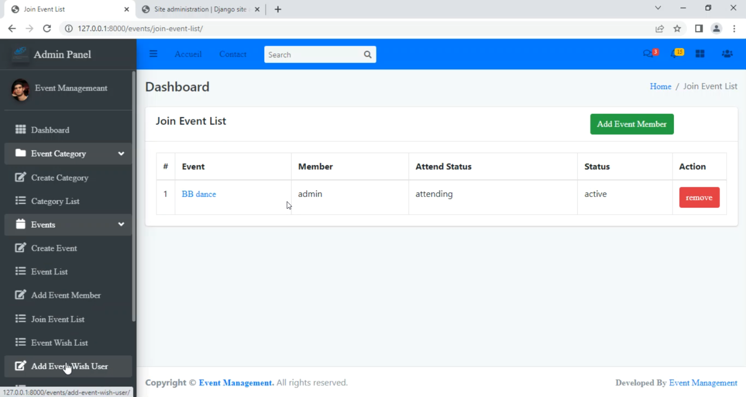 Event Management System in Django Python
