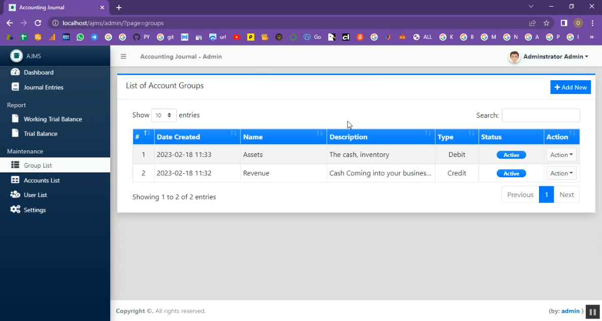 Accounting Journal Entries System in PHP Application Projects