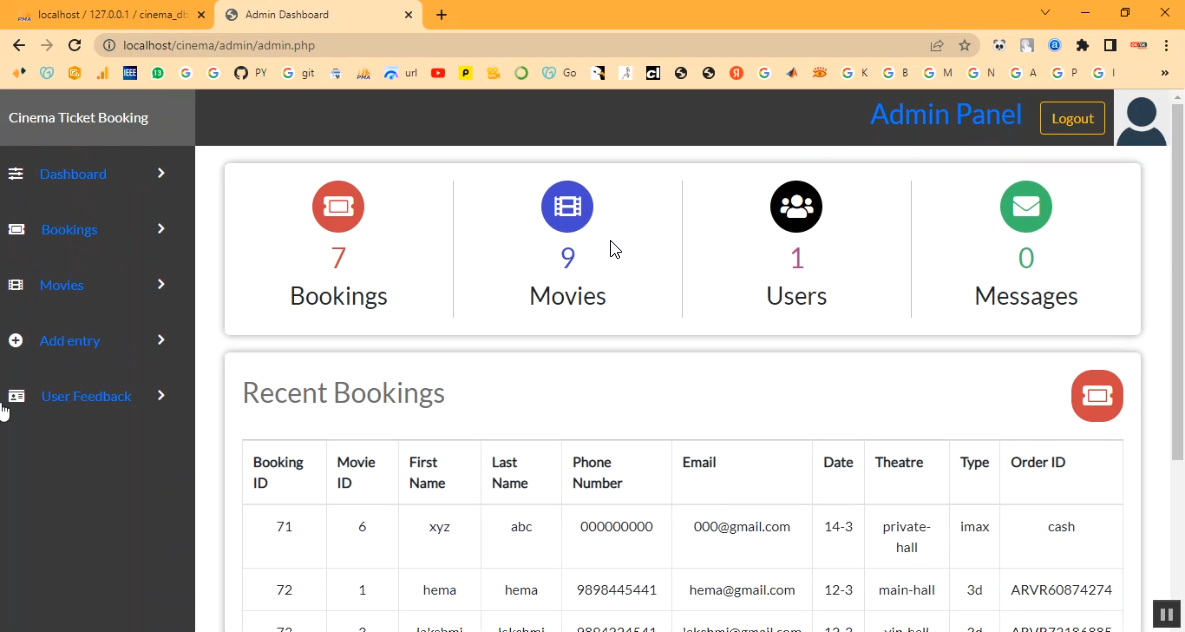 Cinema Ticket Booking System in PHP Application Projects