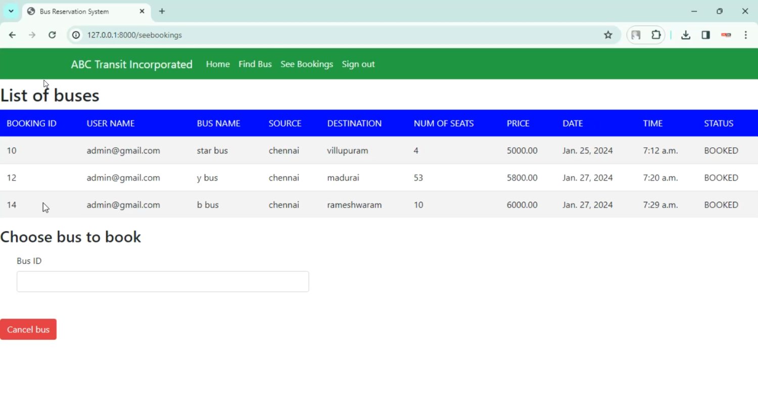 Bus Reservation in Django Python
