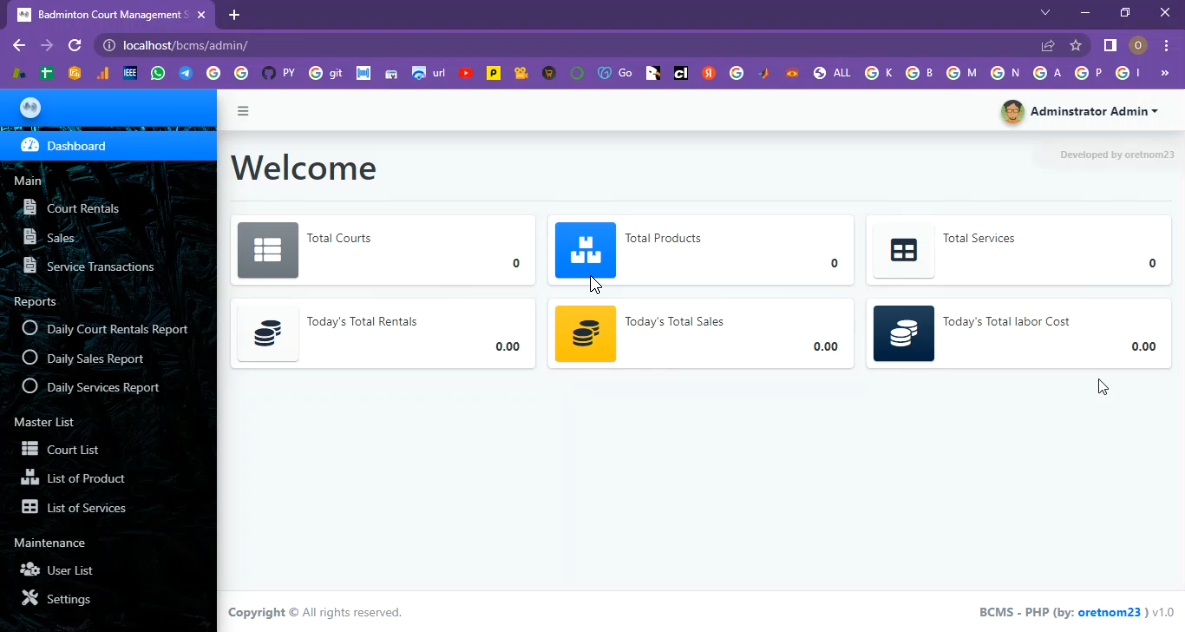 Badminton Court Club Daily System in PHP Application Projects