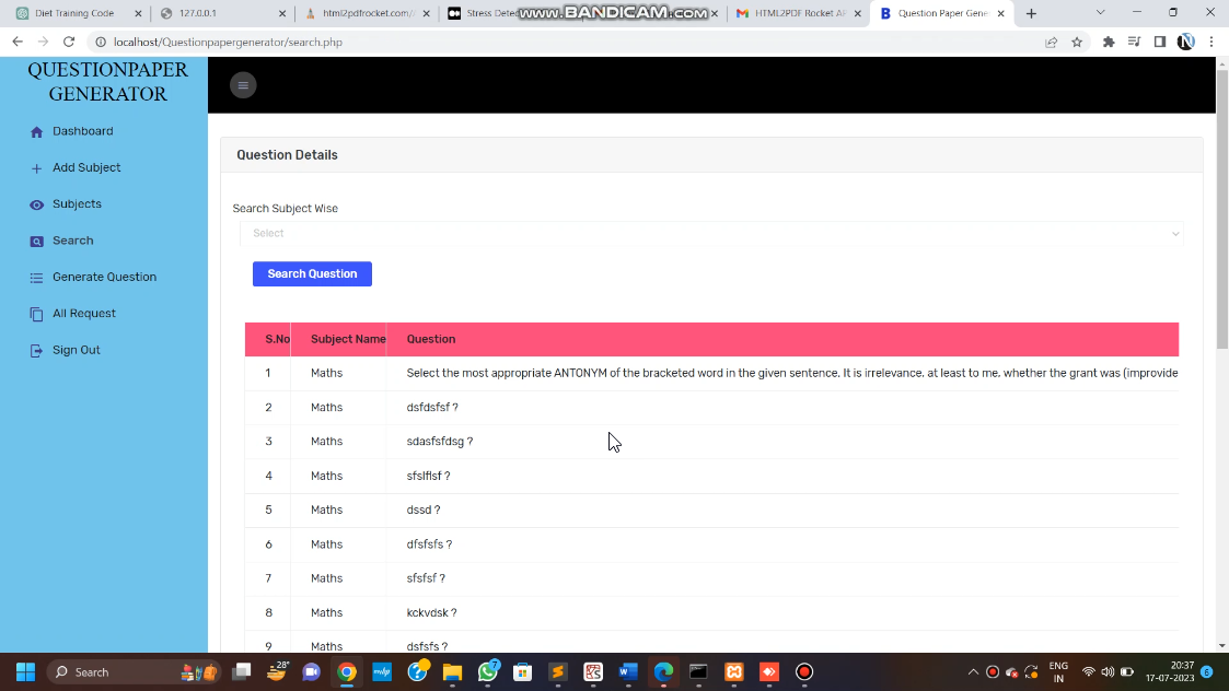 Question Paper Generator layout in PHP Application Projects