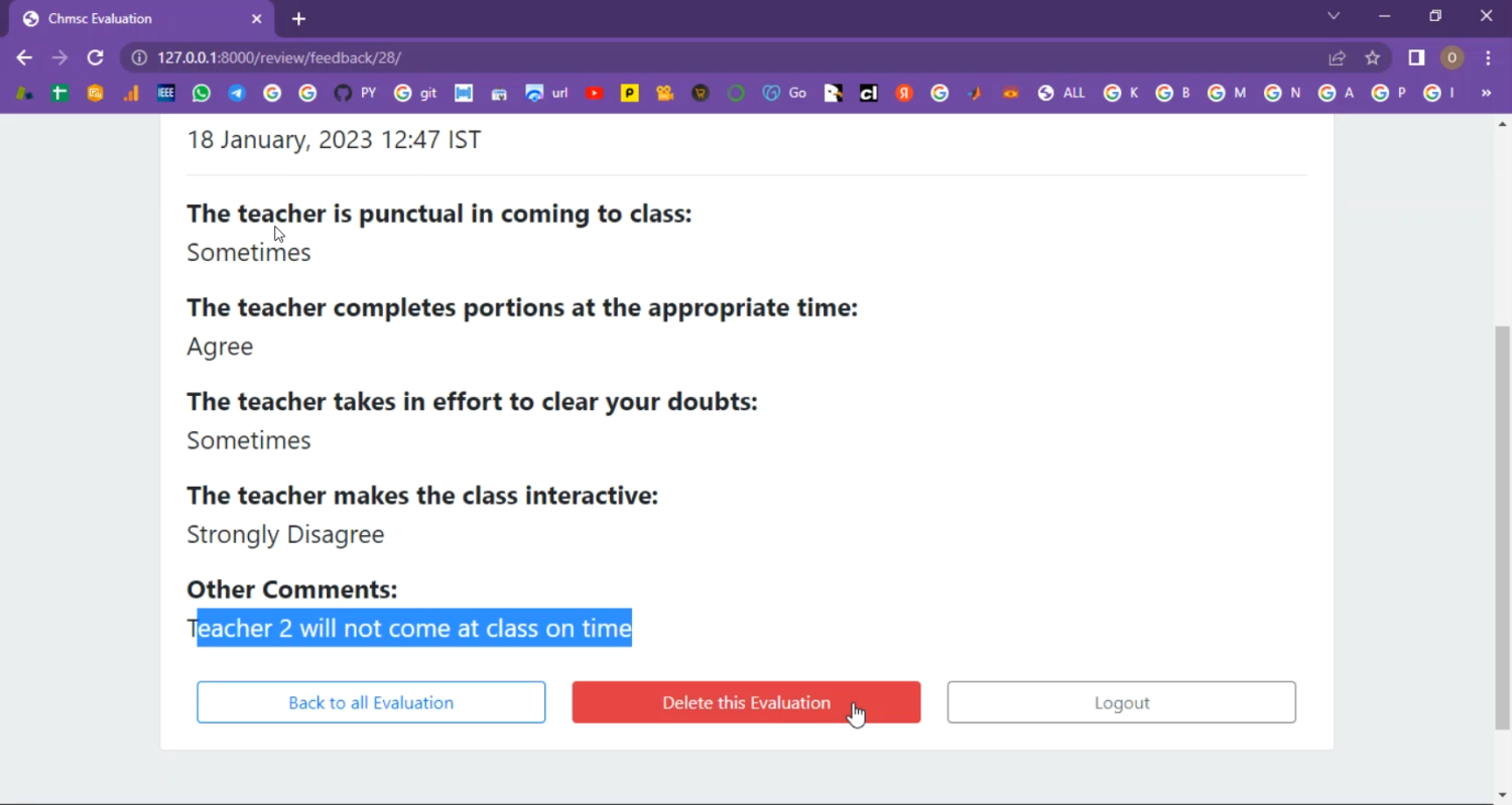Student Evaluation in Django Python