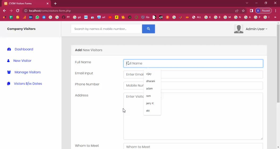 Company Visitor Entry System in PHP Application Projects