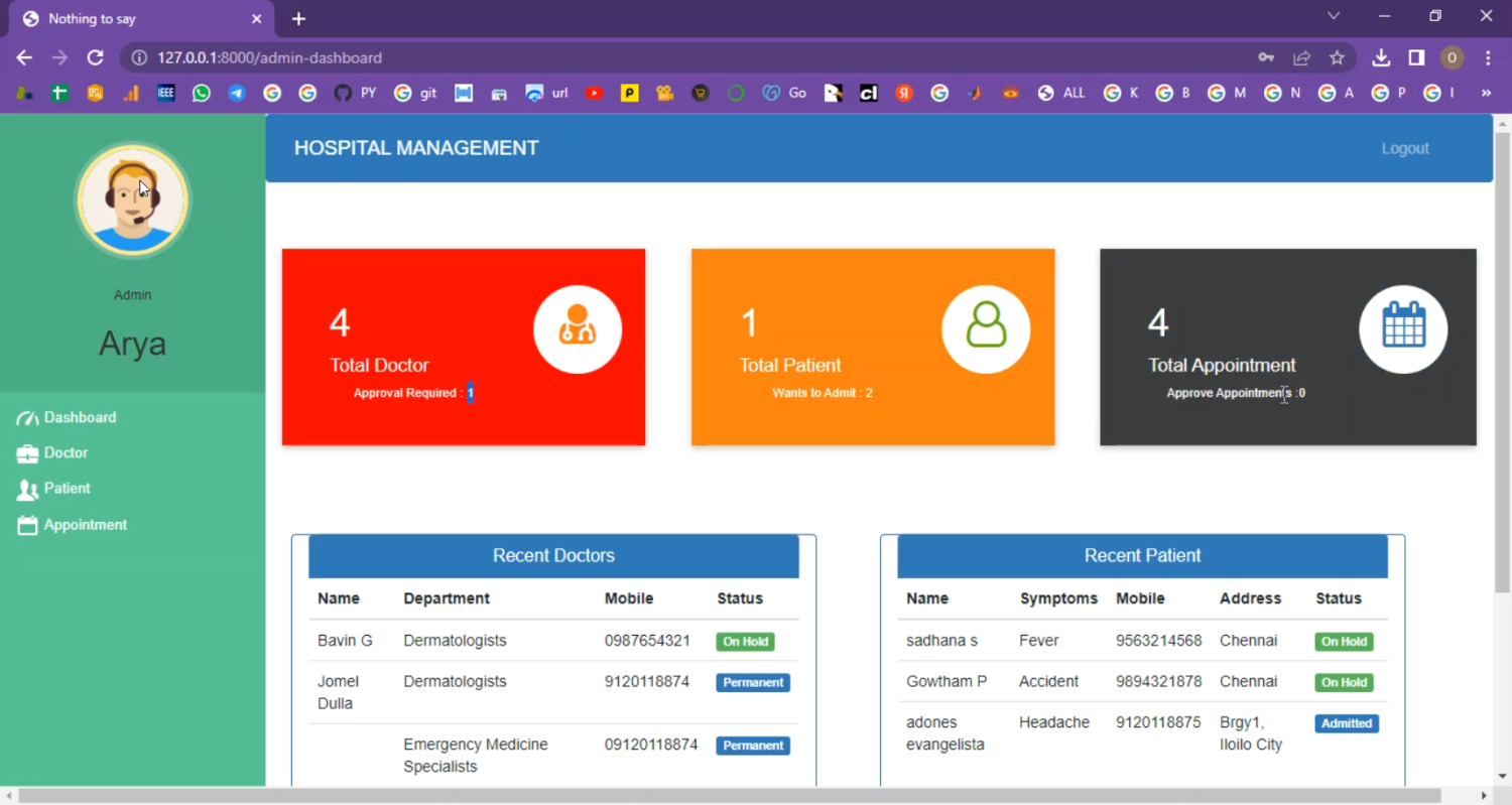 Hospital Management in Django Python