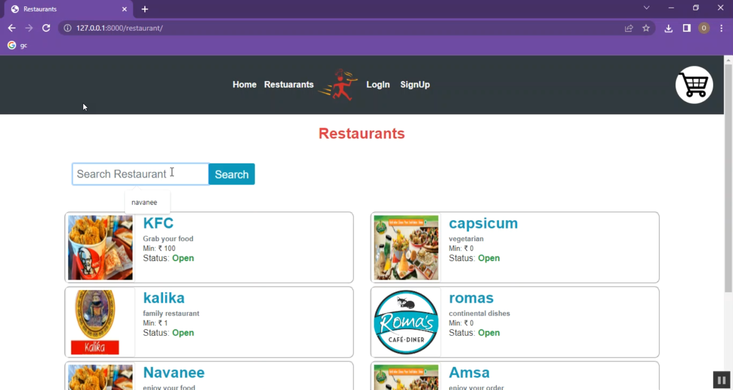 Customer Food Ordering Application in Django Python
