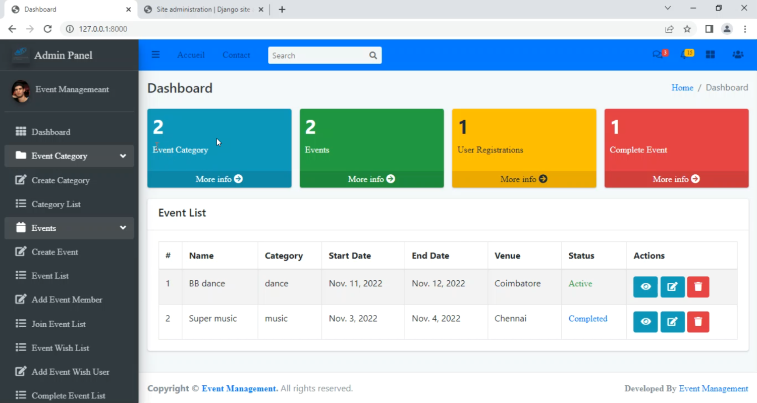 Organizational Event Management in Django Python