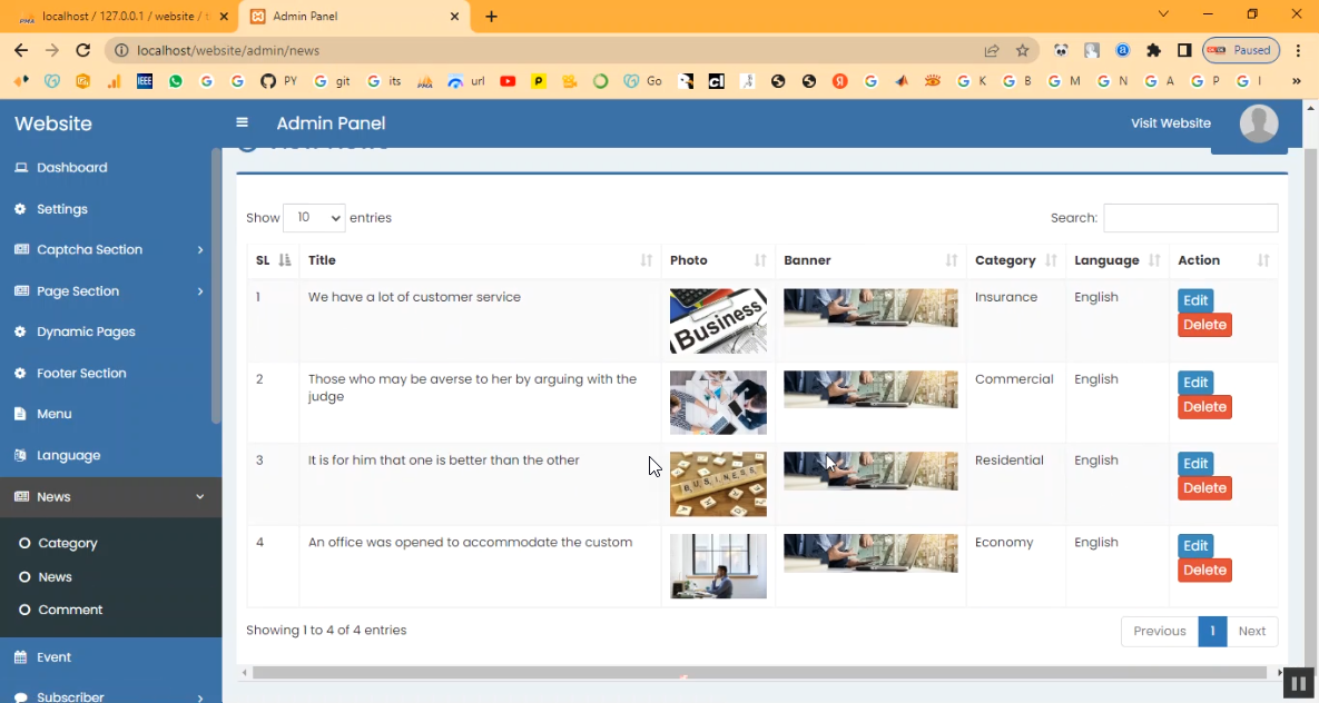 Website Page Creation in PHP Application Projects