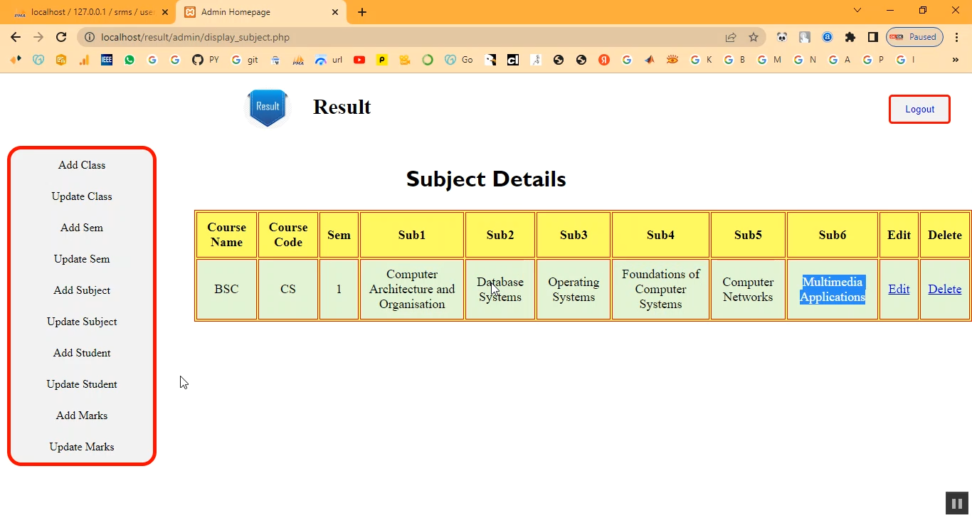Exam Result System in PHP Application Projects