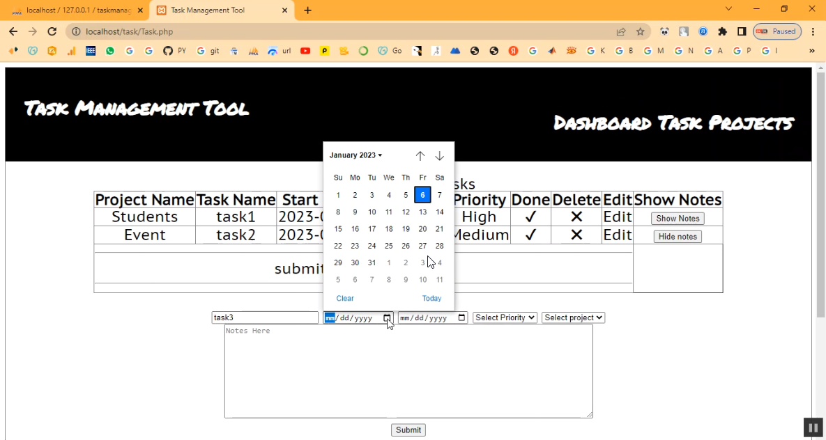 Task Tool Management System in PHP Application Projects