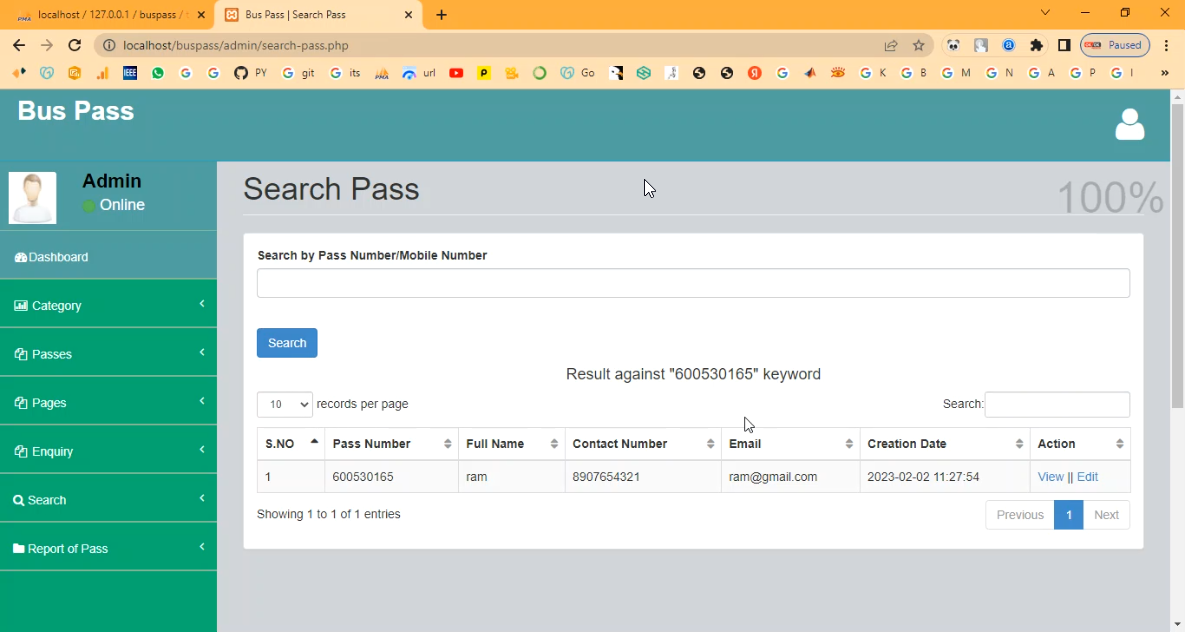 Online Bus Pass System in PHP Application Projects