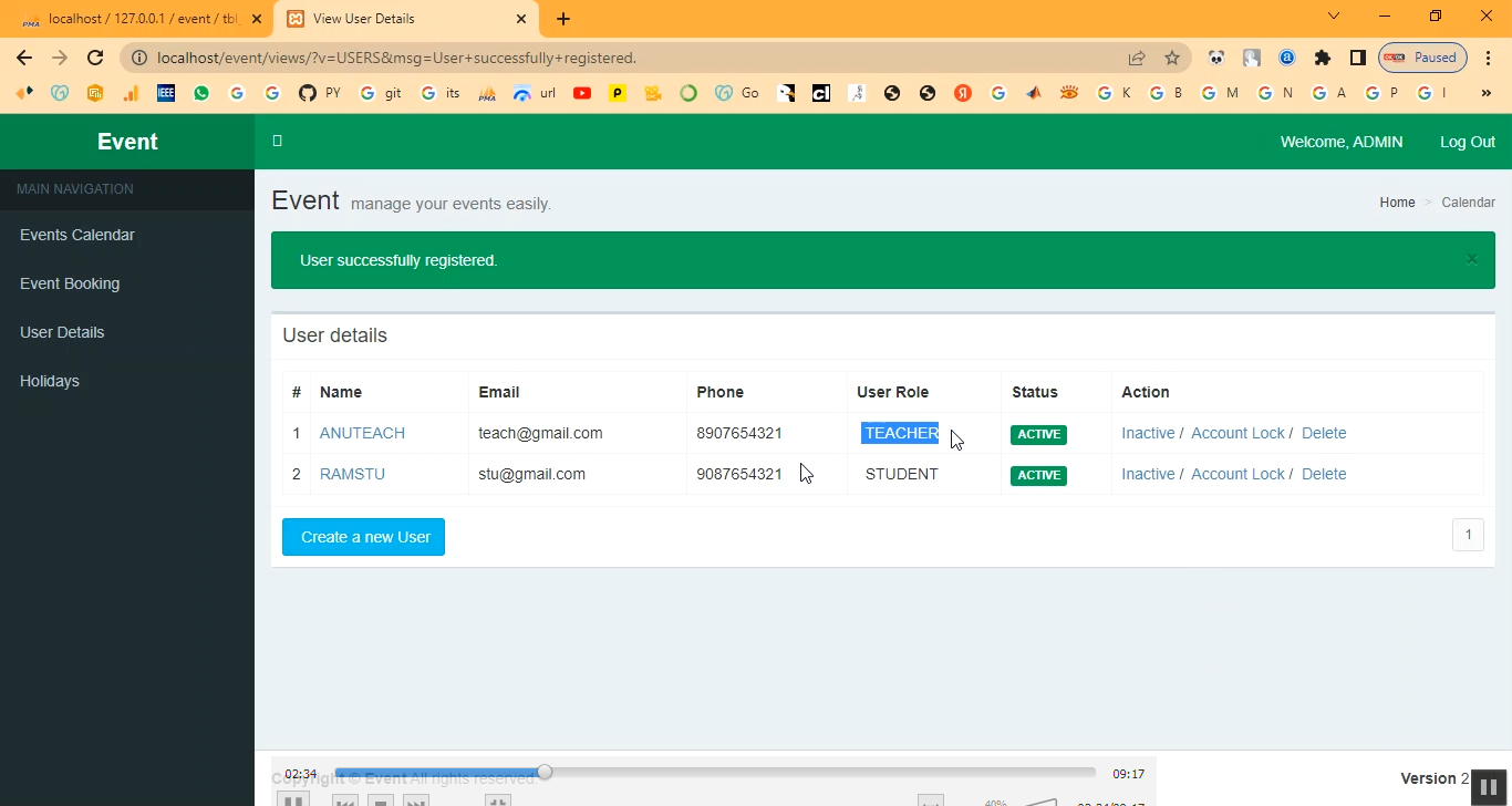 Event Booking System in PHP Application Projects