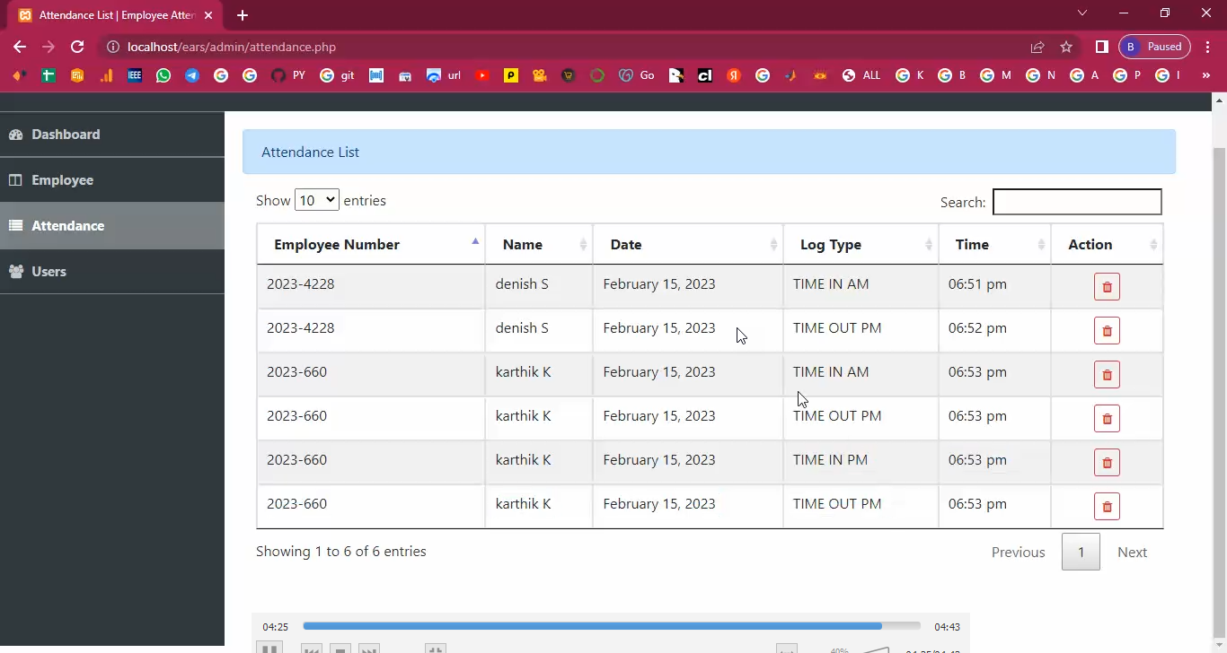 Employee Attendance In Time & Out Time Entry System in PHP Application Projects