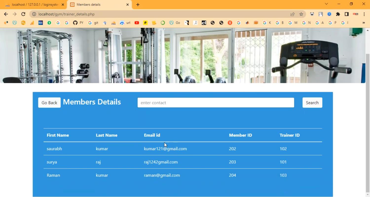 Fitness Management System in PHP Application Projects