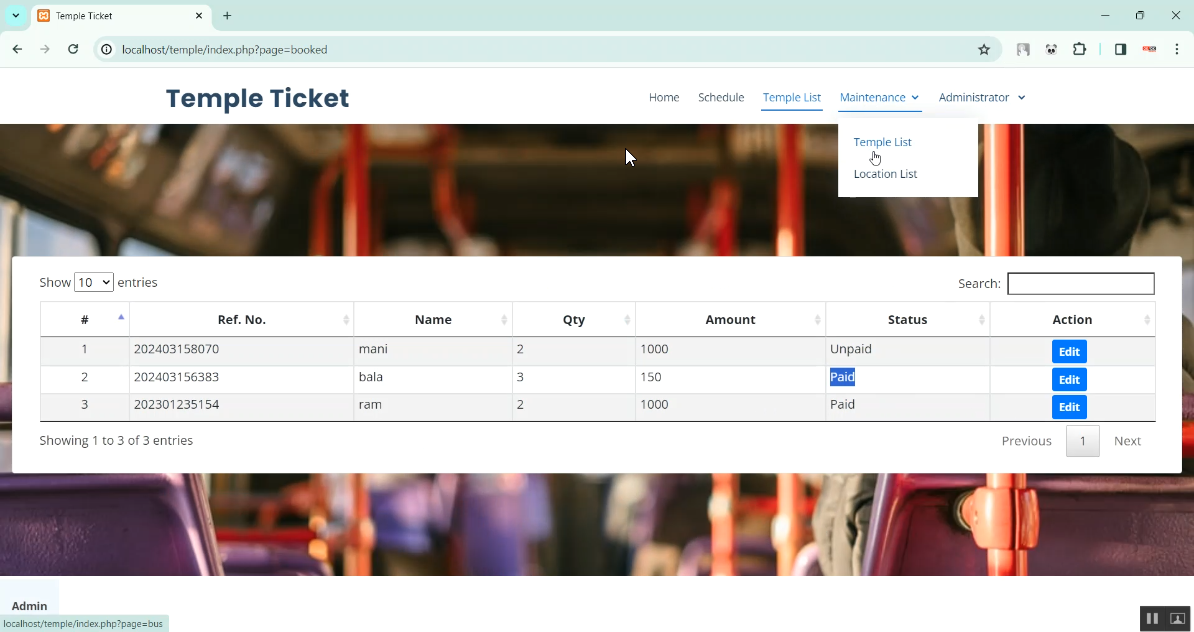 Temple Ticket System in PHP Application Projects