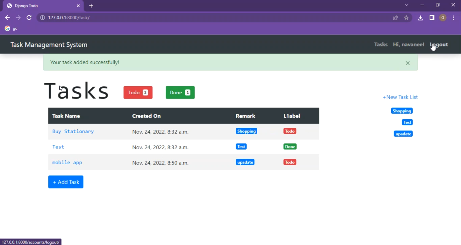 Task Management System in Django Python