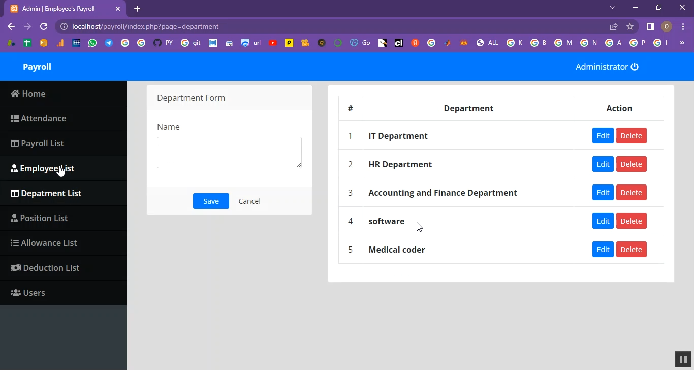 Employee Payroll Allowance Information in PHP Application Projects