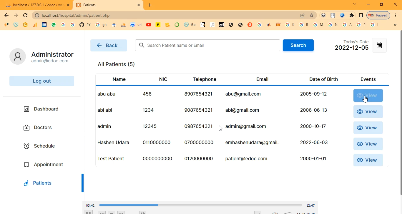 E-Doctor Patient Management System in PHP Application Projects