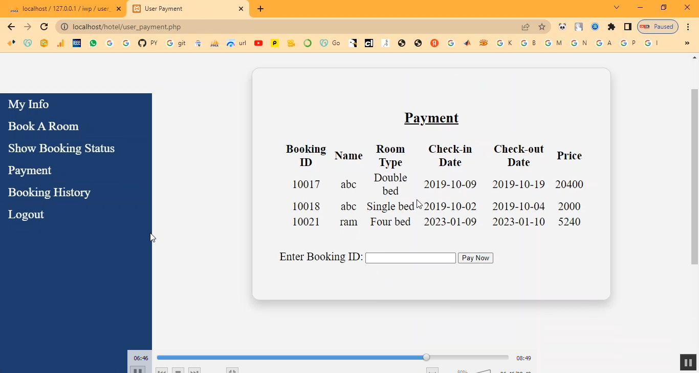 Hotel Room Booking in PHP Application Projects