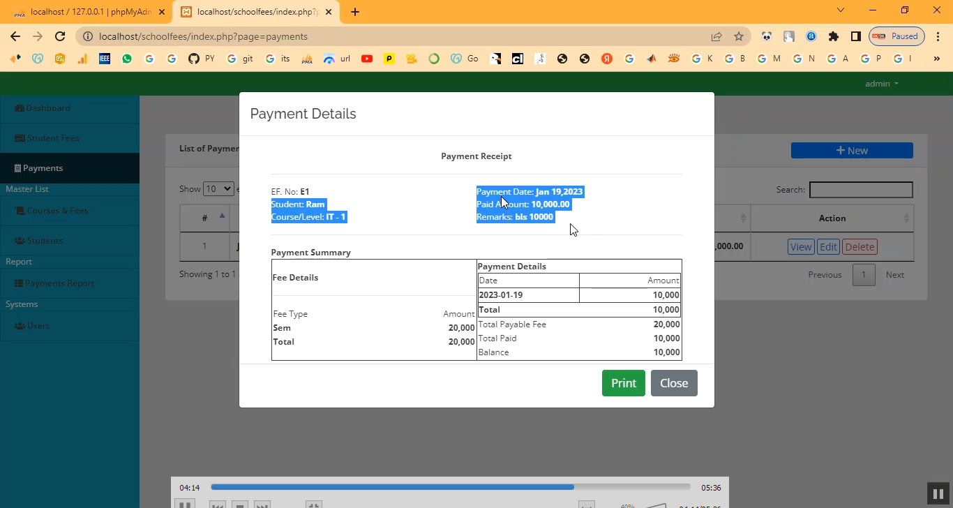 Fees Collection System in PHP Application Projects
