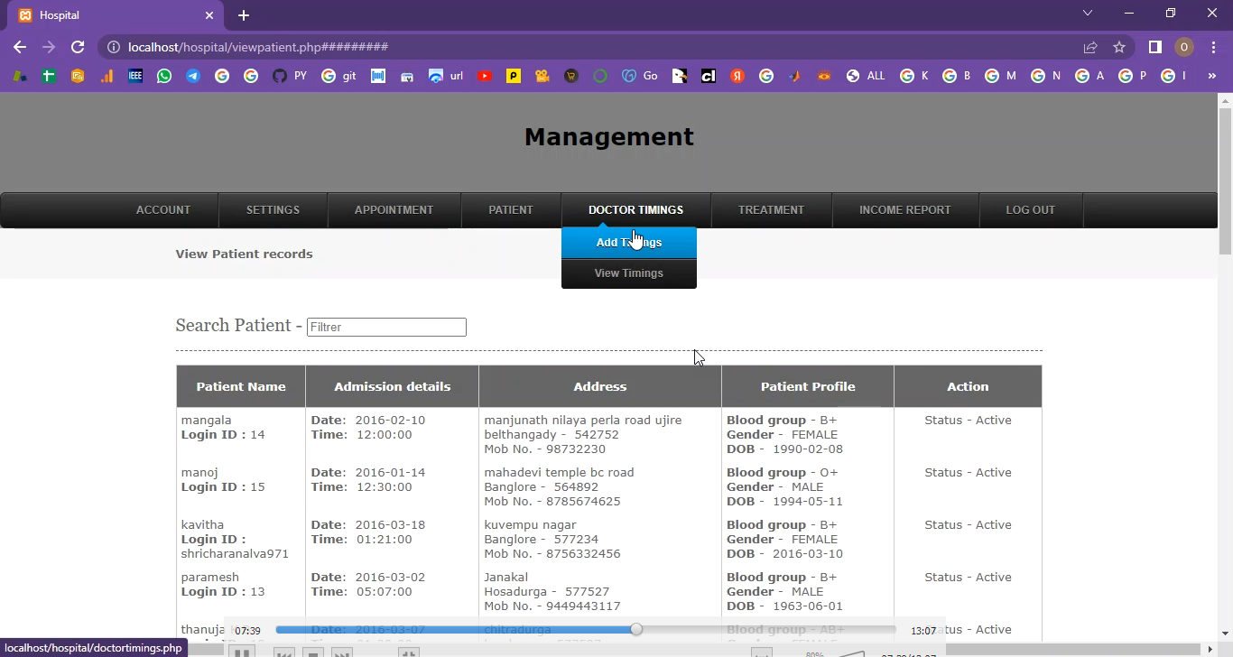 Hospital Treatment Appointment Mangement in PHP Application Projects