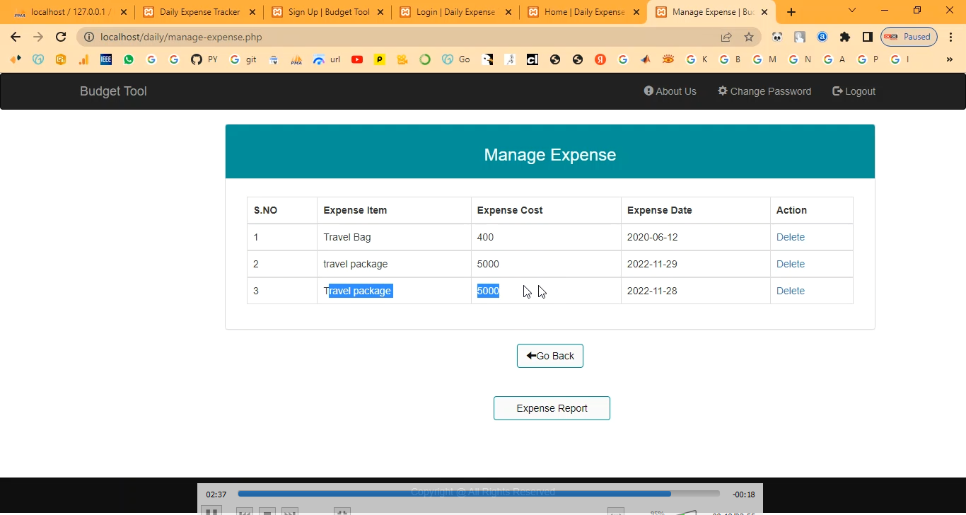 Daily Expense Tracker in PHP Application Projects
