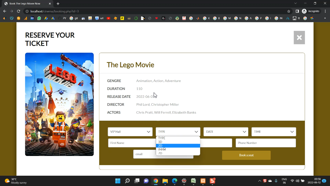 Cinema Ticket booking in PHP Application Projects