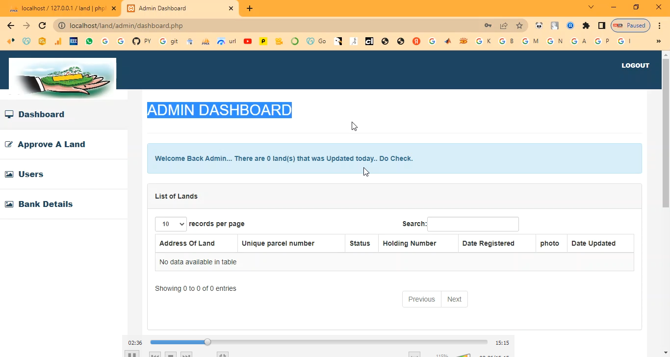 Land Registration System in PHP Application Projects