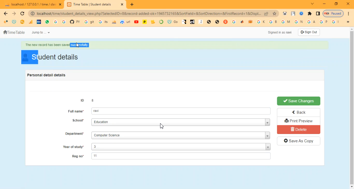 College Time Table System in PHP Application Projects
