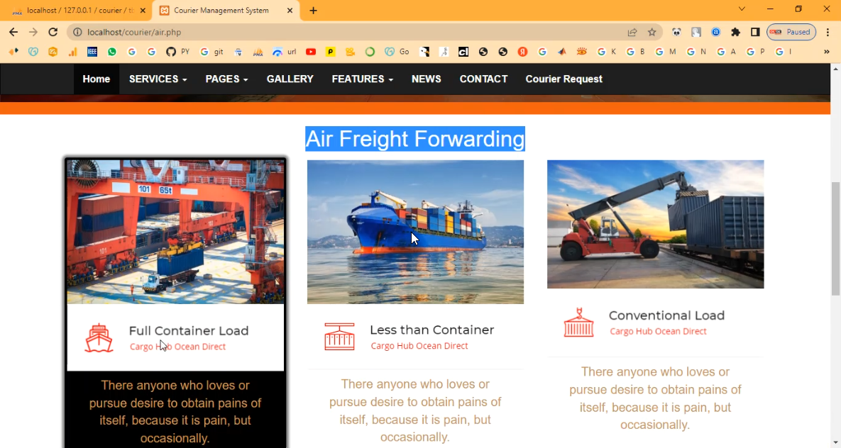 Courier Parcel Delivery Management System in PHP Application Projects