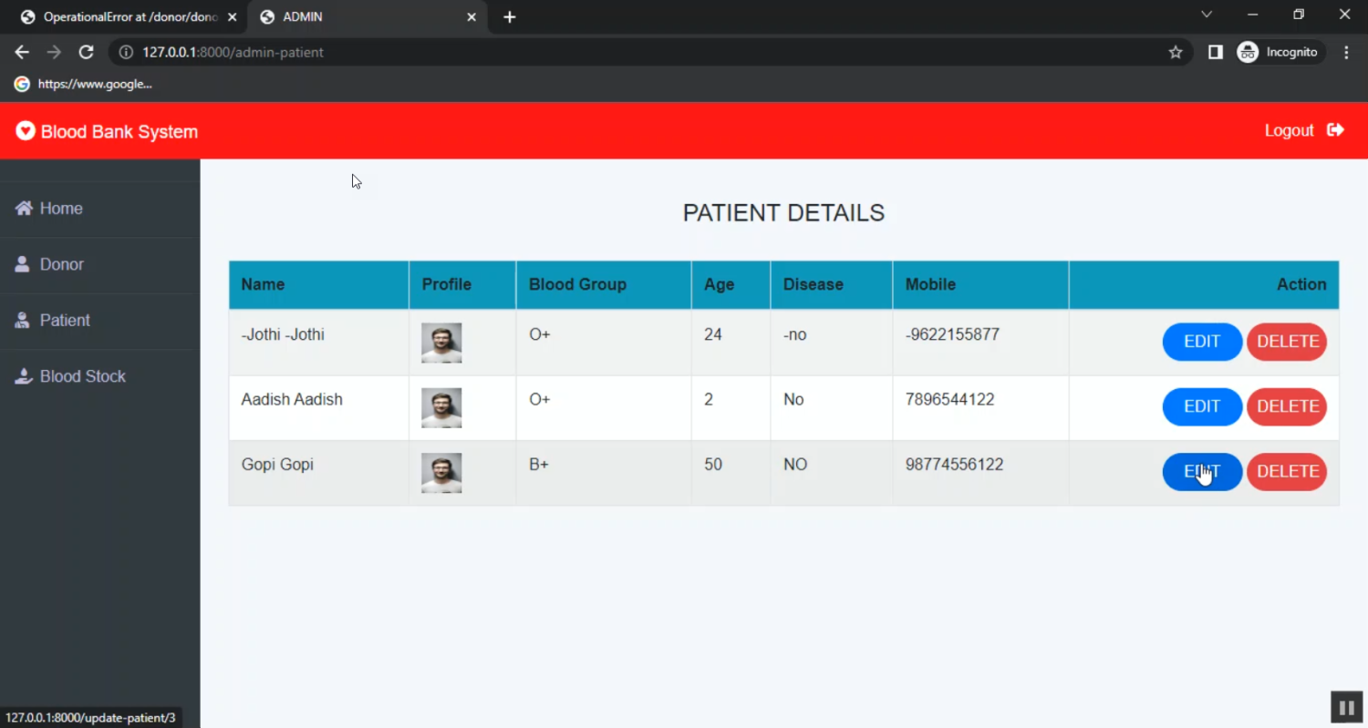 Blood Bank Management System in Django Python