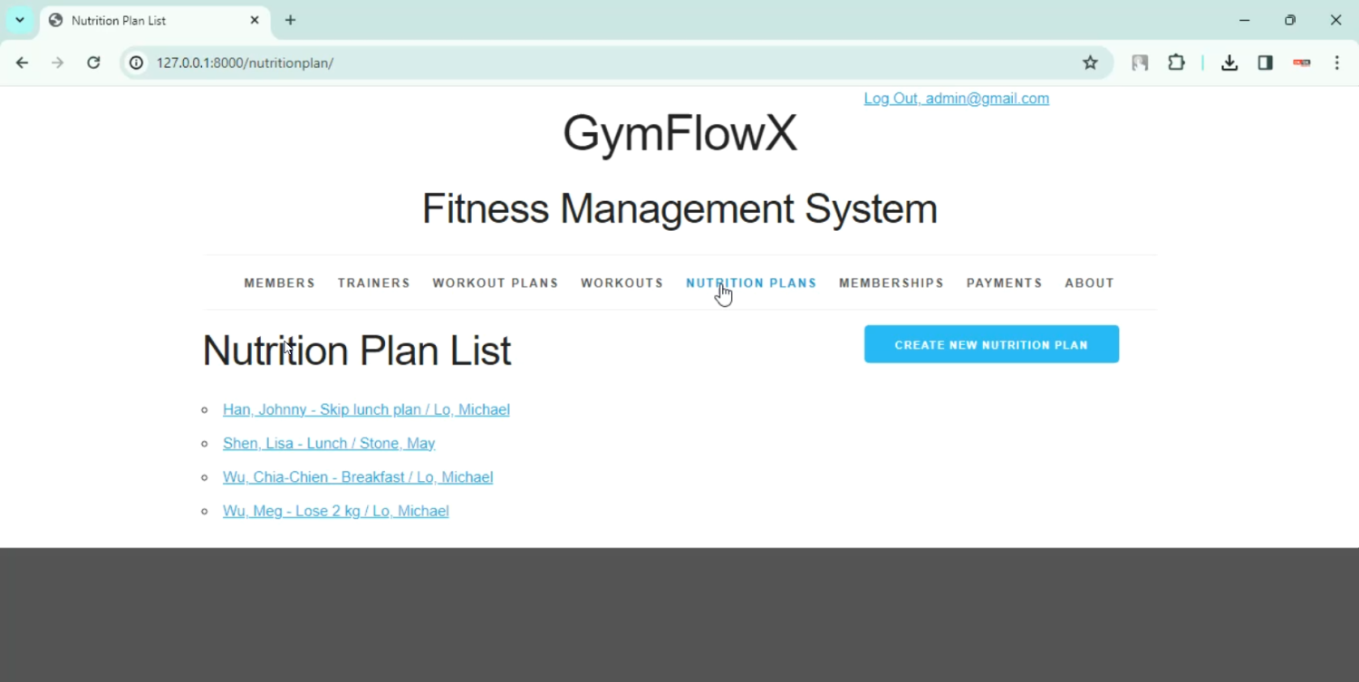 Fitness Management System in Django Python