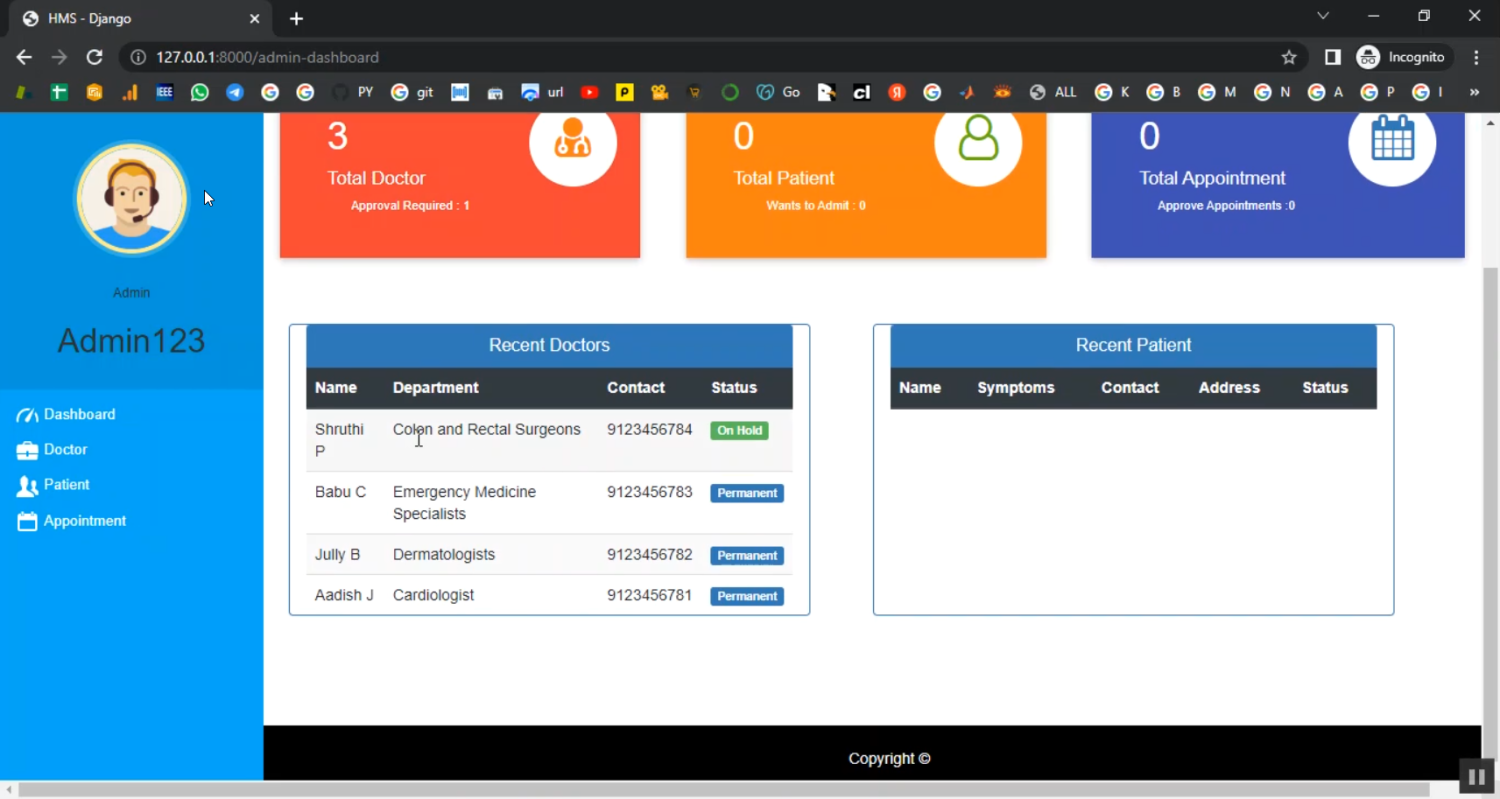 Patient Appointment Doctor Allocation System in Django Python