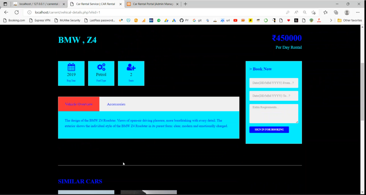 Car Rental Information System in PHP Application Projects