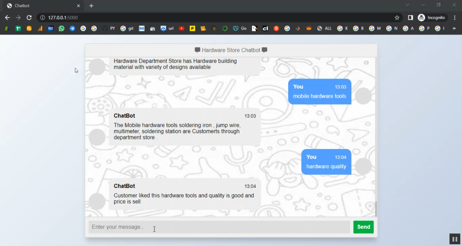 Hardware Store Chatbot in Django Python