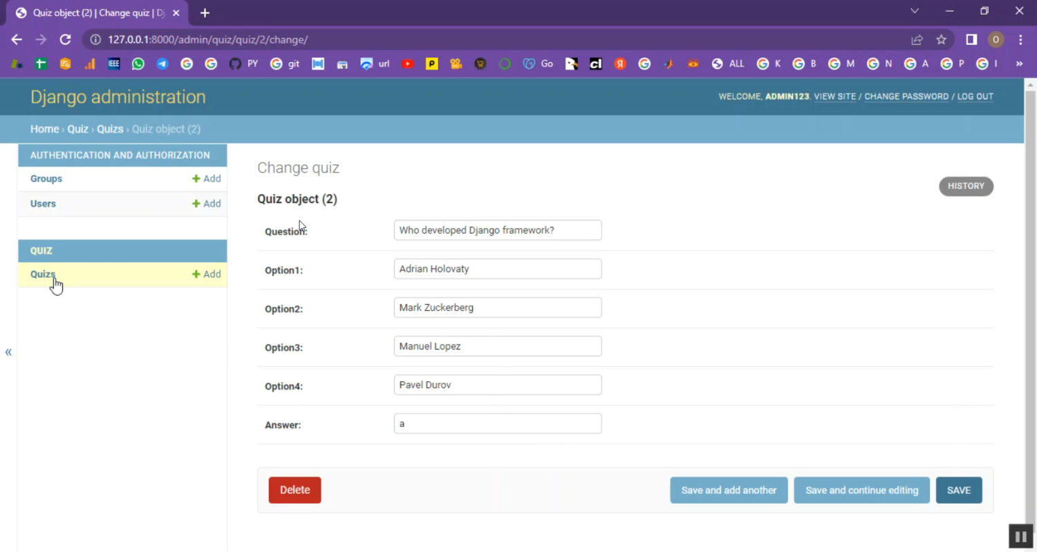 Quiz Application in Django Python