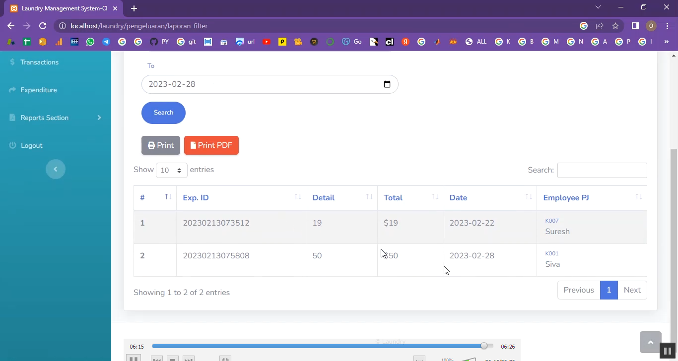 Laundry Expenditure Report System in PHP Application Projects
